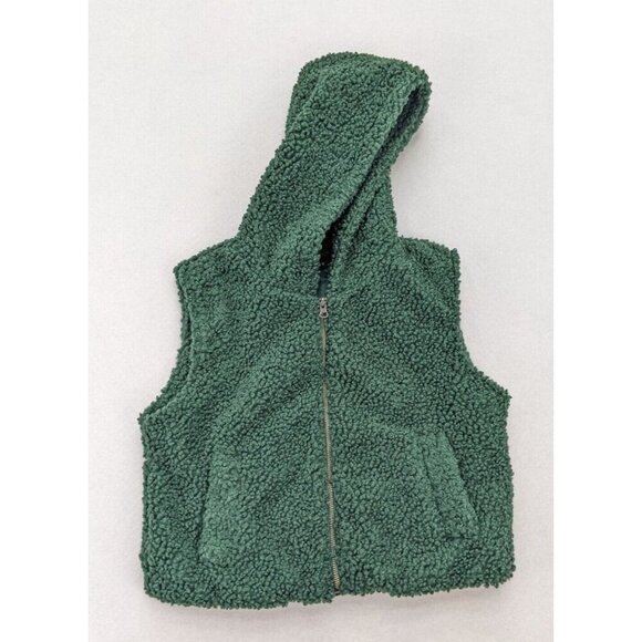 Ella Blue Women's Vest Size S Green Sherpa Fuzzy Textured Hood - Picture 1 of 16